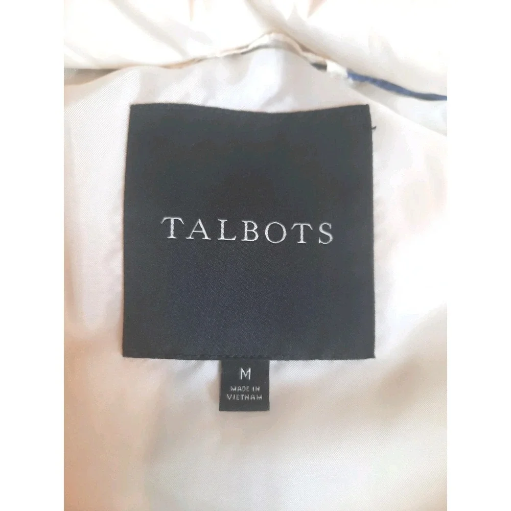 Talbots Quilted  Puffer Vest Ivory Size Medium Zip Fall Winter Puffer Down Blend - Picture 6 of 9